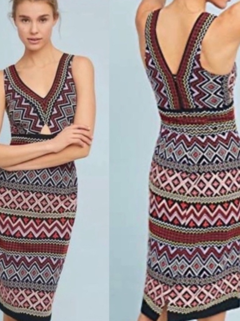 Anthropologie Akemi + Kin V-Neck Geometric Print Dress size 10